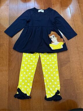 MK Boutique Navy Top with Yellow Polka Dot Leggings Kids Matching Set